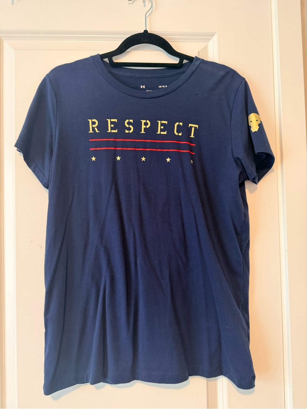 LG Navy Short-Sleeve 'RESPECT' Graphic Tee with gold and Red Accents